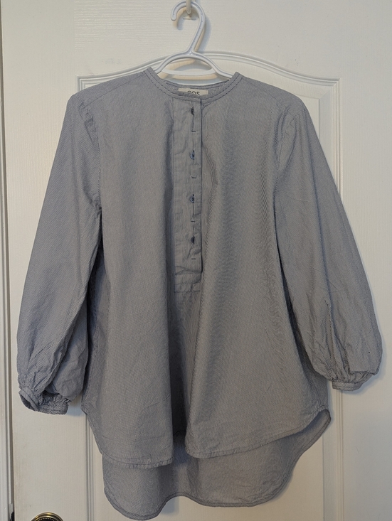 COS Tops - COS Cotton Blue Round-Neck Peasant Blouse
